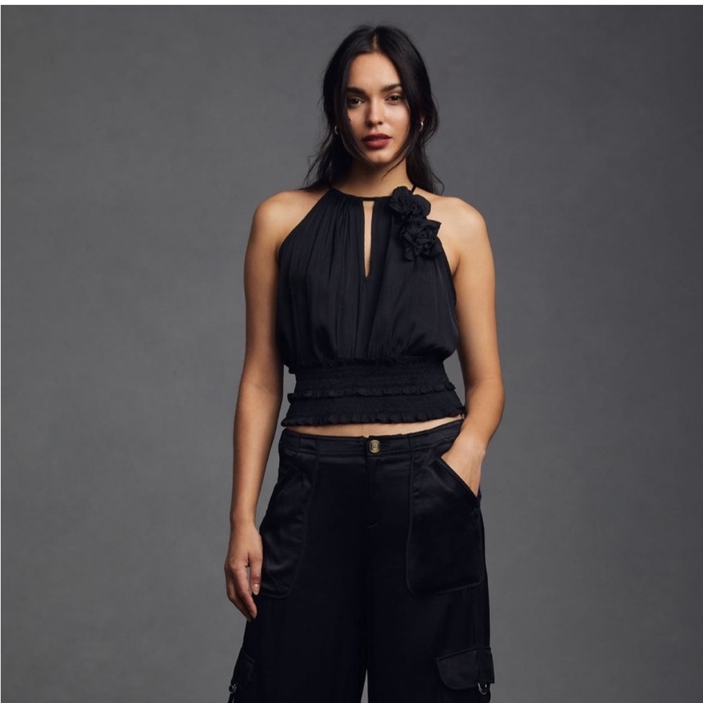 Anthropologie Black Halter Top